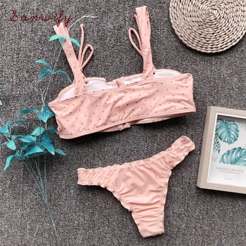Ruffle Bikini Badetøj Kvinder Sexet Knap Pink 2019 Skulder Bikinier
