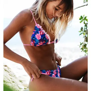 Ruffle Bikini Sæt 2021 Sommeren Polstret Trykt Blomstret Push Up Badetøj til Kvinder, Sexet Bandeau Kvindelig Leopard badedragt Biquini