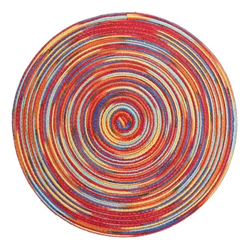 Rund Flettet Underlag, Sæt med 6 Farverige Dekorative Dækkeservietter til spiseborde Holiday Party Decor (Rainbow-Rød)