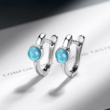 Runde Aquamarine Øreringe til Kvinder Sølv 925 Smykker, Ædelstene koreanske Mode Design Girl Kort øredråber Engros