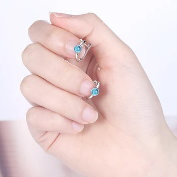Runde Aquamarine Øreringe til Kvinder Sølv 925 Smykker, Ædelstene koreanske Mode Design Girl Kort øredråber Engros