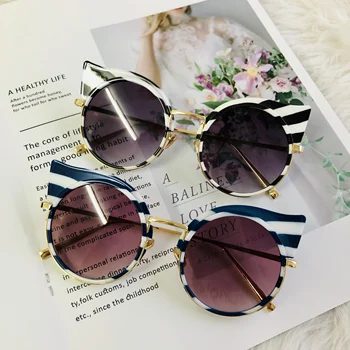 Runde Brand Designer Solbriller Farverige Briller Kvinder Zebra Metal Ramme Oculos Retro Stribe Sol Briller 2020 Mode De Sol
