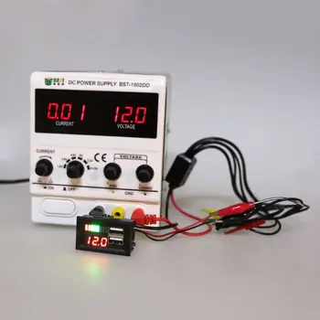 Rød LED Digitalt Display Voltmeter Mini Spænding Meter Batteri Tester Panel For DC 12V Biler, Motorcykler, Biler USB-5V2A output