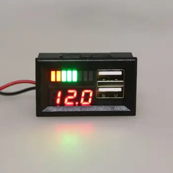 Rød LED Digitalt Display Voltmeter Mini Spænding Meter Batteri Tester Panel For DC 12V Biler, Motorcykler, Biler USB-5V2A output