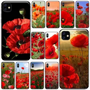 Røde Valmuer, blomster Phone Case for iPhone 11 12 mini pro XS MAX 8 7 6 6S Plus X 5S SE 2020 XR Luksus mærke shell funda