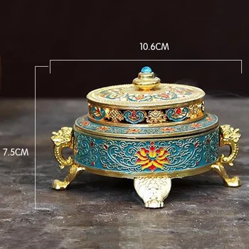 Røgelse Brænder Indehaveren Tibetanske Stil Malet Emalje Alloy Coil Røgelse Håndværk Hjem Kontor Dekoration Gave Blå Farve