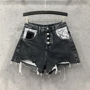 S-5XL Palliet Shorts Jeans Til Kvinder Tøj 2021 Plus Size Harajuku Hul Denim Shorts Afslappet Sommer Sexy Club Bunde Hot 3725