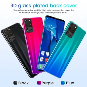 S20 Pro Smartphone 5.8 Tommer Skærm Smartphone 512M+4G Android-Smartphone, 3D-Glas Belagt Back Cover Black