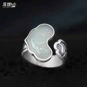 S925 Sølv Hetian Jade Ring Kvinder er Håndlavet Originale Retro Etnisk Stil Personlig Åbne Munden Temperament Ring Fødselsdag Gave