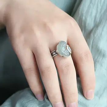 S925 Sølv Hetian Jade Ring Kvinder er Håndlavet Originale Retro Etnisk Stil Personlig Åbne Munden Temperament Ring Fødselsdag Gave