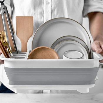 Sammenklappelig Tørring Skål Storage-Rack, Parabol Afløbsbakke Porcelæn Kurv til køkkenbordet Bærbare Porcelæn Organizer