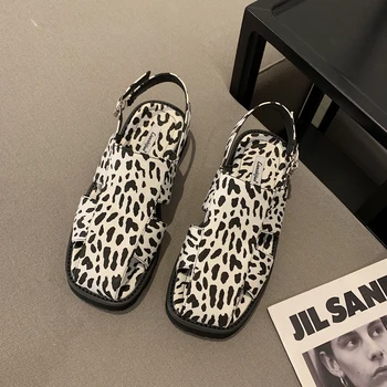 Sandaler Til Kvinder Sommeren Hule Ud Flad Sandal Afslappede Udendørs Platform Lejligheder 2021 Fashion Kvinder Leopard Sandaler Kvinder Sko