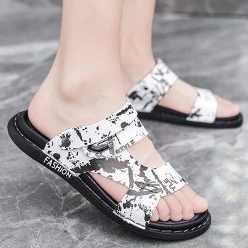 Sandaler til mænd 2021 nye læder sandaler trend kørsel uden for mænds tøfler tykke såler sommer mode dual-use sandaler
