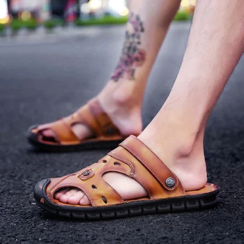 Sandalias De Verano Para Hombre Sandel For Mænd Sommeren Læder Sandal Sko Sandaler Ægte Sandale Homme Cuir V Ritable