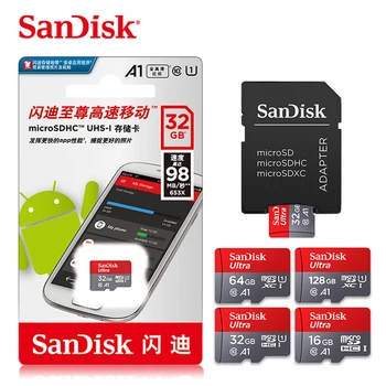 Sandisk class10 hukommelseskort 16 GB Max antal 98Mb/s 64GB micro-sd-kort 128GB 256GB tarjeta microsd-32g A1 mini-TF kort med Gratis adapter