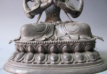 Sang voge perle S0377 14 Tibets Buddhisme Ren Bronze Kobber Fire Bevæbnede Kwan-Yin Guan Yin Buddha Statue
