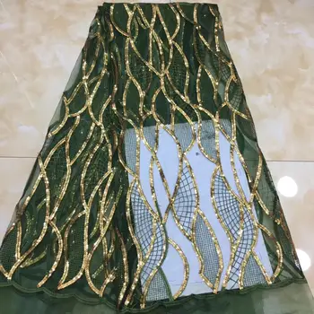 Sekvens Blonde Stof Afrikanske Lace Fabrics for Bridal Wedding Dress Nigerianske Mesh Blonder, Palietter Blonde Stof TS8663