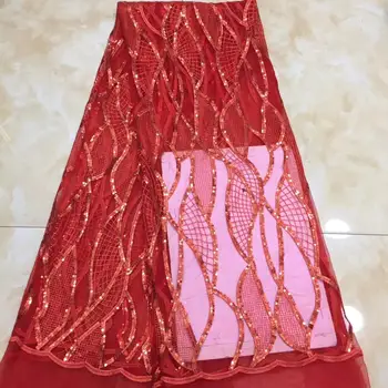 Sekvens Blonde Stof Afrikanske Lace Fabrics for Bridal Wedding Dress Nigerianske Mesh Blonder, Palietter Blonde Stof TS8663