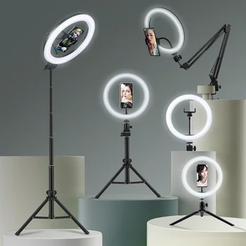 Selfie Ring Lys Fotografering Led Kanten Af Lampen Med Mobilholderen Støtte Trefod Ringlight Til Live Video Streaming