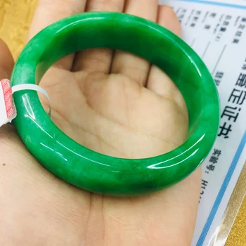 Send Et certifikat naturlige Jadeite armbånd Naturlige ædel fuld grøn 54-61mm Prinsesse kvindelige jade armbånd Smykker gave
