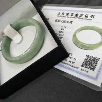 Send Et certifikat naturlige Jadeite armbånd skåret lys grøn hvid to-farve-54-61mm kvindelige armbånd smykker gaver