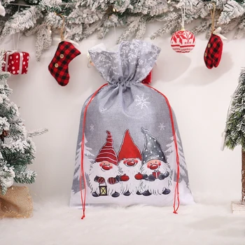 Sengelinned, Trykt Gave Pose med Snøre Grå Julegave opbevaringspose Skov To Forskellige Farver Stilarter