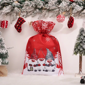 Sengelinned, Trykt Gave Pose med Snøre Grå Julegave opbevaringspose Skov To Forskellige Farver Stilarter