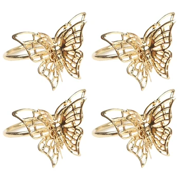 Serviet Ringe Sæt med 4 Guld Butterfly servietringe servietholdere til Bryllup Banket Middag Udsmykning til Fordel Bordplade Pynt Holde