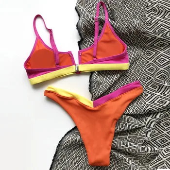 Sexet Badedragt Kvinder Bikini PSet atchwork Syning Farve Badedragt To Stykke Badetøj Fyldt Bh Badetøj badedragt Biquini