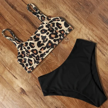 Sexet Bikini 2021 Leopard Badedragt Høj Talje Badedragt Push Up Plus Size Badetøj Bandage Badetøj Kvinder Hot Bandeau Biquini