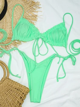 Sexet Bikini G-Streng Sæt Badedragt Kvindelige Separat Bikinier 2020 Kvinder Skub Op Snor Badedragt Hvid Solid Badetøj Tankini