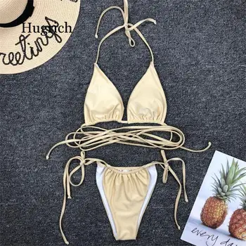 Sexet Brasilianske G-Streng Bikini Mujer Badetøj Kvinder 2021 Bandage Solid Badedragt Micro Bikini Sæt Sommer Strandtøj Svømmetur Kulør