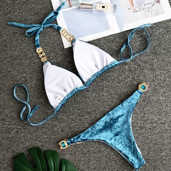 Sexet Krystal Diamant Velour Bikini 2020 Kvinder Bandage Badedragt Kvindelige Brasilianske Badetøj g-streng Bikini sæt Grime badedragt