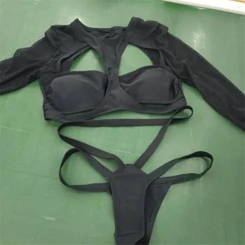 Sexet Kvinder Bandage på Tværs af Fisk net med Lange Ærmer Bikini Sæt 2020 Nye Sommer Perspektiv Badetøj Badetøj Badende Passer badedragt