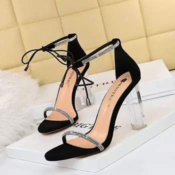 Sexet kvinder hæle mode Bigtree sko sommeren tranparent hæl 9,5 cm kvinder sandaler crystal høje hæle lady party sko størrelse 34-43