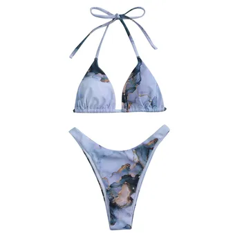 Sexet Micro Bikini Push Up Badedragt Tie-dye Gradient Badetøj Høj Talje Bikini Sæt Bandage Halterneck Svømning, der Passer Til Kvinder #ZQ