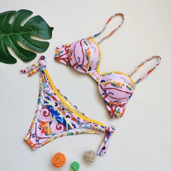 Sexet mode brystlomme trykt bikini delt badedragt Kvinder Bandage Bikini Sæt Push-Up Brasilianske Badetøj Badetøj Badetøj