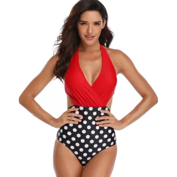 Sexet Stribet Badedragt Kvinders 2021 Halterneck Print Flerfarvet Wrap Mave Bandage Vis Tilbage Et Stykke Strand Brazilian Bikini Billige