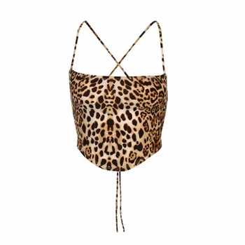 Sexet Tanke Afgrøde Top Kvinder Leopard Backless Bandage Lace-up Sommeren Slynge Åben Ryg Lingeri Vest Fashion Streetwear