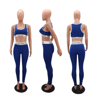 Sexet To Stykke Træningsdragter Sport Tøj til Kvinder LOUNGE Brev Print Tank Afgrøde Top og Tynde Legging Aktiv Bære Matchende Sæt
