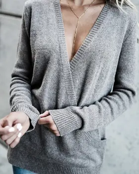 Sexet Vinter Strikket Trøje Med V Hals Kanin Velvet Sweater Kvindelige 2020 Kvinder Trøjer Og Pullovers Efteråret Langærmet Bluse