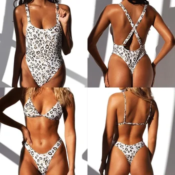 Sexet Ét Stykke Badedragt Kvinder Leopard Push Up Biquini Brasilianske Sommer Backless Badedragt G-Streng Bikini 2021 Badetøj Dame