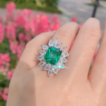 Shipei Luksus 925 Sterling Sølv, Emerald Og Ruby Safir Ædelsten Fine Smykker Part Justerbar Overdrivelse Ring For Kvinder Gaver