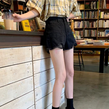 Shorts til Kvinder Hul Design Rippet Fritids-Alle-match koreansk Stil Sexet Sort Harajuku High Street Empire Mujer Smarte Bunde Sommer