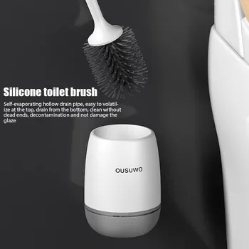 Silikone Hoved Toilet Børste Hurtig Dræning Af Rent Værktøj Til Vægmontering Eller Fritstående Rensebørste Badeværelse Tilbehør