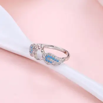 SILVERHOO Sterling Sølv 925 Smykker Søde Fløj Vintage Ringe Til Kvinder, Trendy 5A Zircon Med Turkis Bryllup Engagement Ring