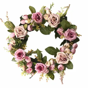 Simulering Rose Krans Lavet Blad I Blomsten Garland Ring Væg-Vindue Vedhæng Door Knocker Bryllup Indgang Ornament Flere Farver