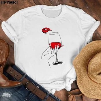 Sjov vin glas flamingo Trykt Kvinder Tshirt Sommeren Sjove T-Shirt til Kvinder Camiseta Mujer kortærmet Tshirt Dame Pige Toppe Tee