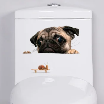 Sjove 3D Hund Kigger Sneglen Wall Sticker Badeværelse Stue Dekorationer Kunst Decals Søde Dyr Toilet Klistermærker til Hjemmet Indretning