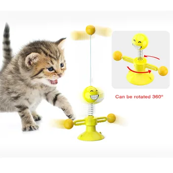Sjove Pet Cat Toy Vindmølle Pladespiller Cat Toy Teaser Bærbare Puslespil Interaktive Katte Toy Katteurt Killing Feather Teaser Kat Legetøj